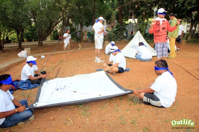Blind Folded Tent Pitching